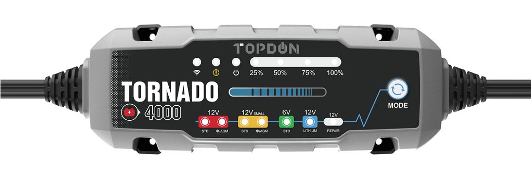 フルオート バッテリー充電器 TOPDON Tornado4000（トルネード ヨンセン）12V/6V リチウムイオンバッテリー対応