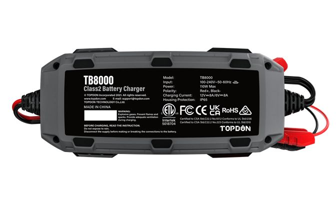 フルオート バッテリー充電器 TOPDON TB8000（ティービーハッセン） 6V/12V リチウムイオンバッテリー対応