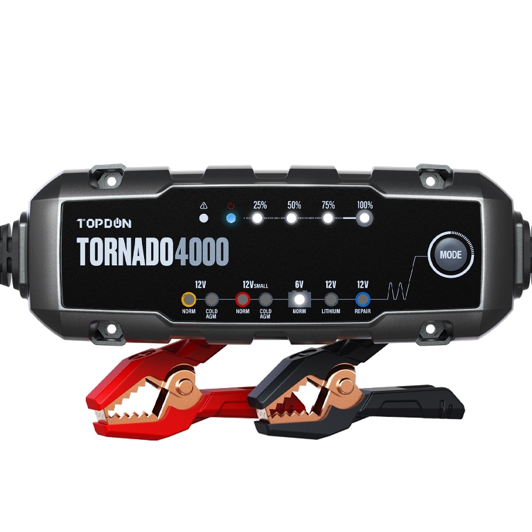 フルオート バッテリー充電器 TOPDON Tornado4000（トルネード ヨンセン）12V/6V リチウムイオンバッテリー対応