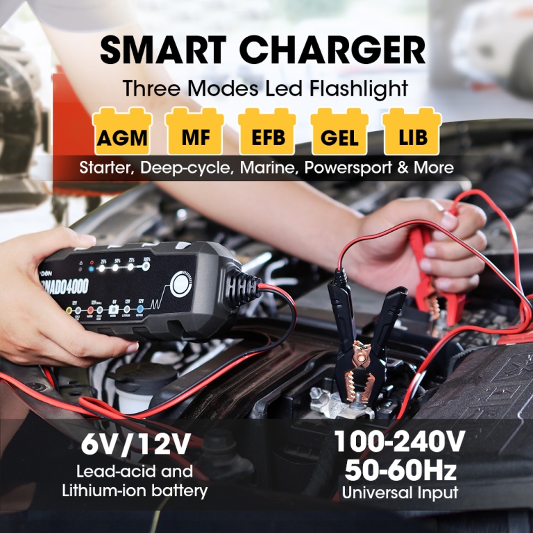 フルオート バッテリー充電器 TOPDON Tornado4000（トルネード ヨンセン）12V/6V リチウムイオンバッテリー対応