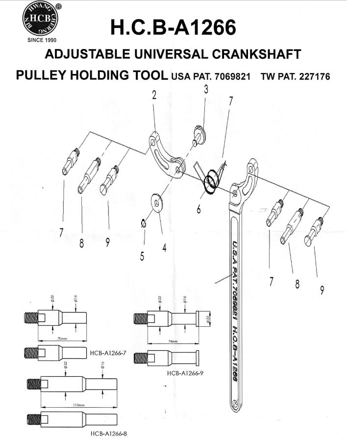 HCB TOOLS社製 全長６００ｍｍ クランクプーリー用 特大汎用ホルダー 型番 HCB-A1266