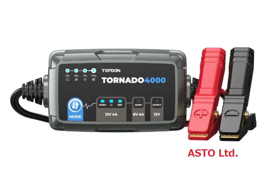 パワーサプライモード付 フルオートバッテリー充電器 TOPDON TORNADO 4000S（トルネード ヨンセンエス）12V/6V リチウムイオンバッテリー対応