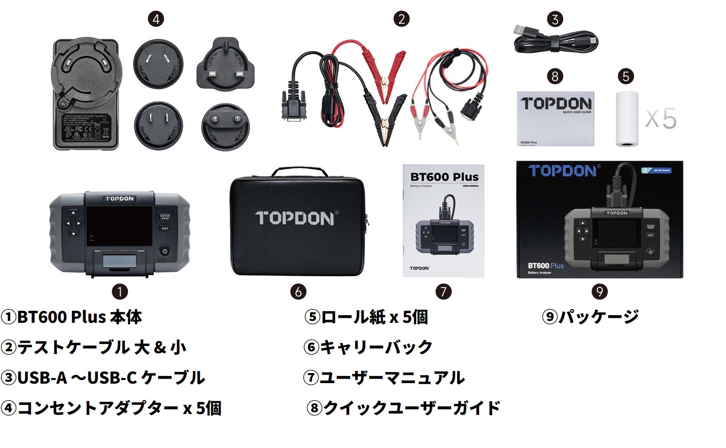 正規品 日本語版 バッテリーテスター TOPDON BT600 Plus（トップドンビーティーロッピャクプラス）