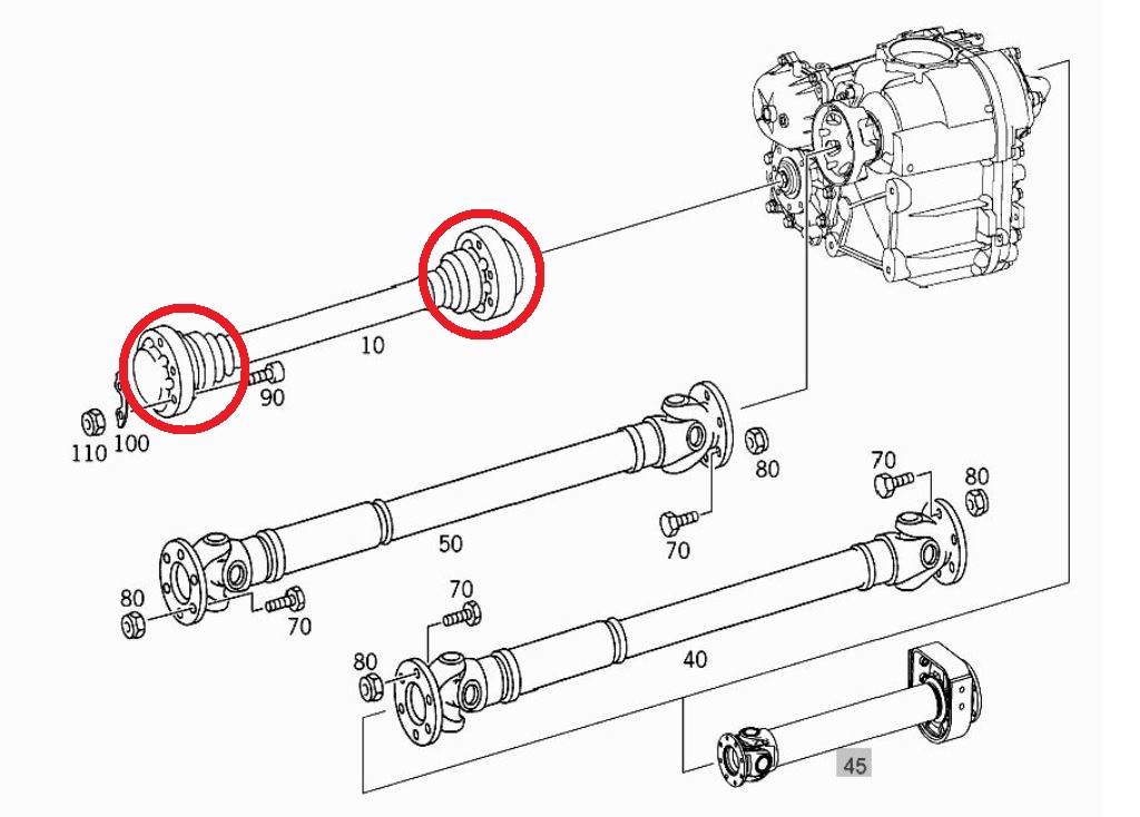 ベンツ W463 Gクラス フロントプロペラシャフト（ミッション～トランスファー）ジョイントリペアキット